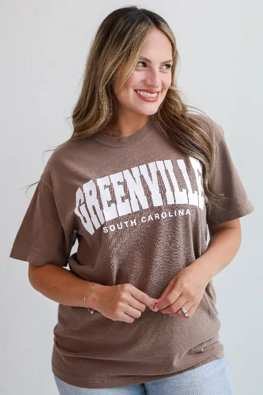 Men’s short-sleeve soft fabric-Brown Greenville South Carolina Block Letter Tee