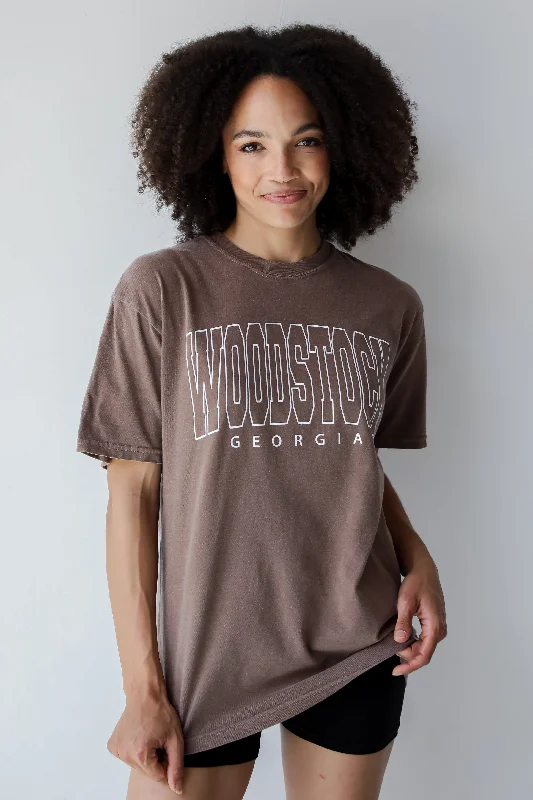 Men’s short-sleeve lightweight design-Brown Woodstock Georgia Block Letter Tee