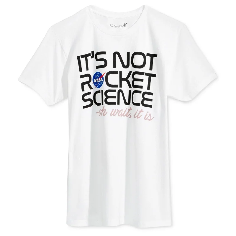 Men’s vintage short-sleeve shirt-Buzz Aldrin Mens Its Not Rocket Graphic T-Shirt, White, Small