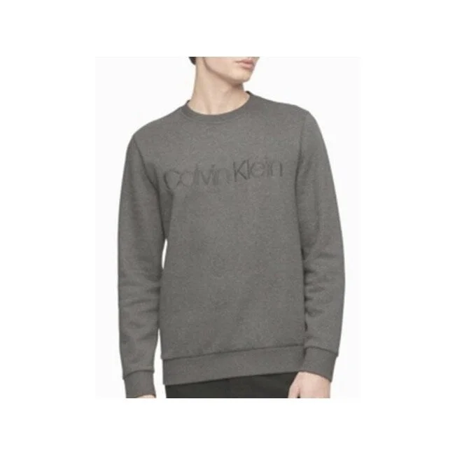 Men’s cozy fleece crew-Calvin Klein Men's Tonal Embroidered Logo Fleece Sweatshirt Grey Size Xx-Large