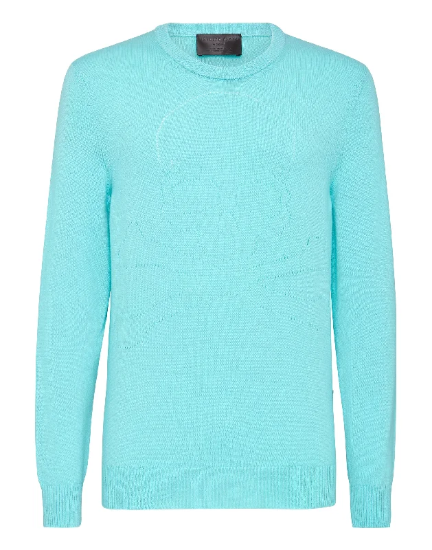 Men’s V-neck cashmere sweater-Cashmere Pullover Round Neck LS Skull and Plein