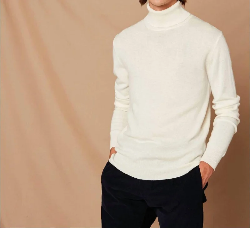 Men’s slim-fit wool cardigan-Cashmere Roll Neck Sweater In White