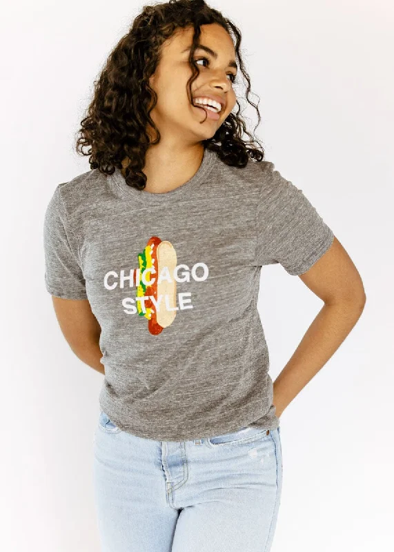 Men’s short-sleeve modern pattern-Chicago Style Dog Tee - Heather Grey