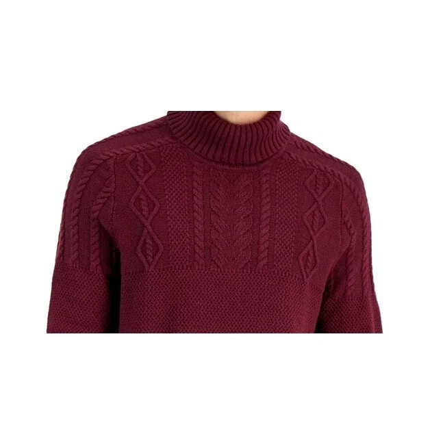 Men’s stylish wool crew-Club Room Men's Cable Knit Chunky Turtleneck Sweater Red Size Small