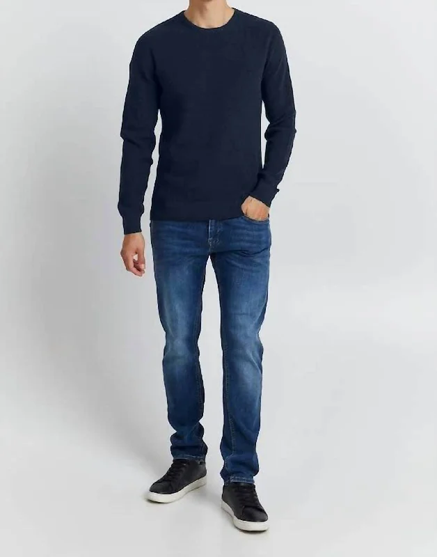 Men’s oversized wool sweater-Codford Cotton Crewneck Sweater In Dress Blues