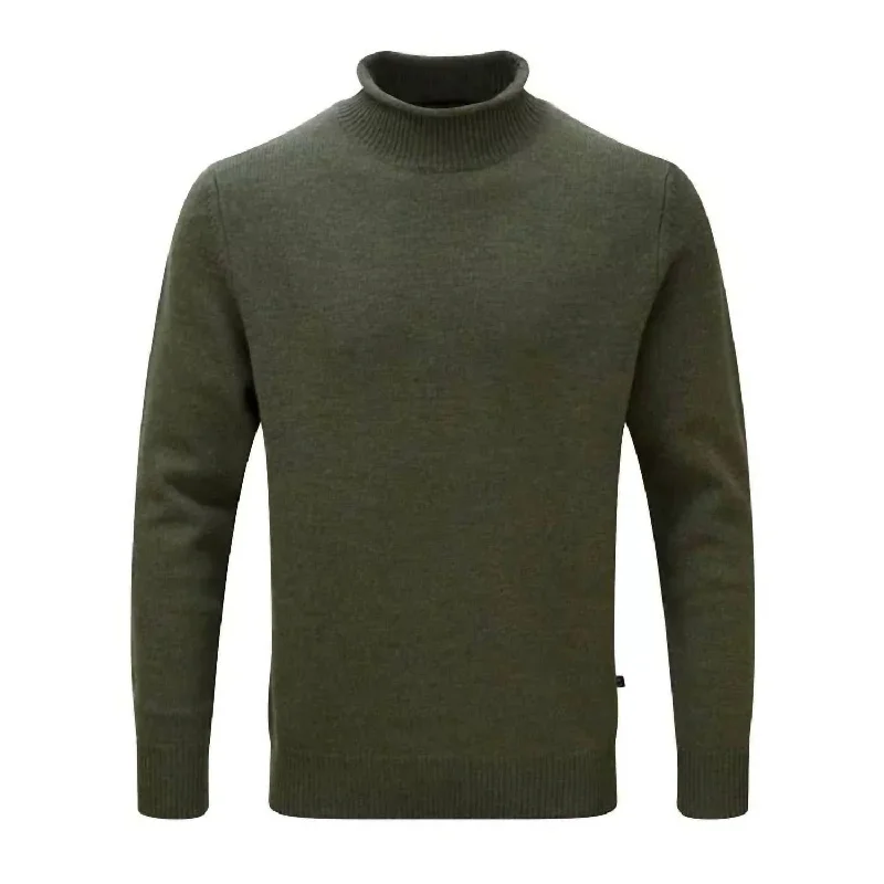 Men’s stylish V-neck sweater-Fordwich Roll Collar Mock Neck In Ink Green