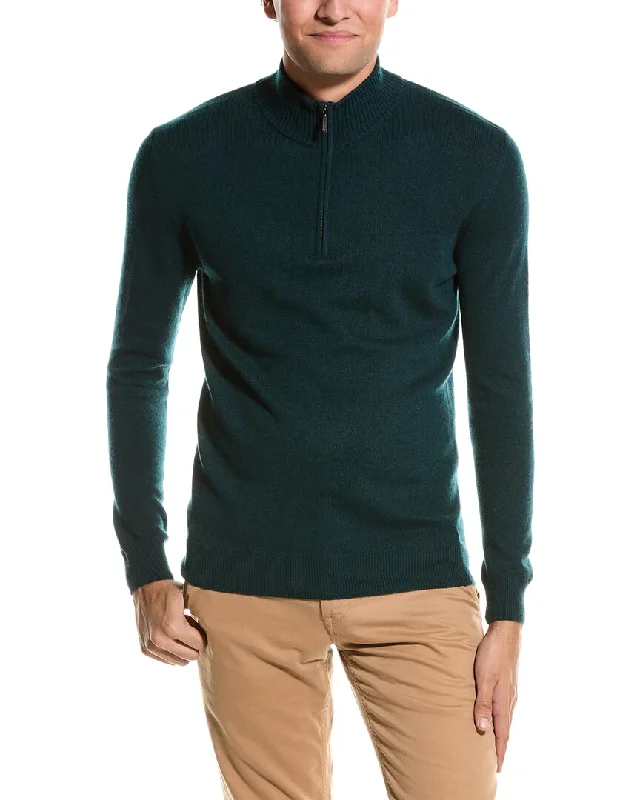 Men’s warm fleece sweater-Forte Cashmere Mock Neck Cashmere 1/4-Zip Sweater