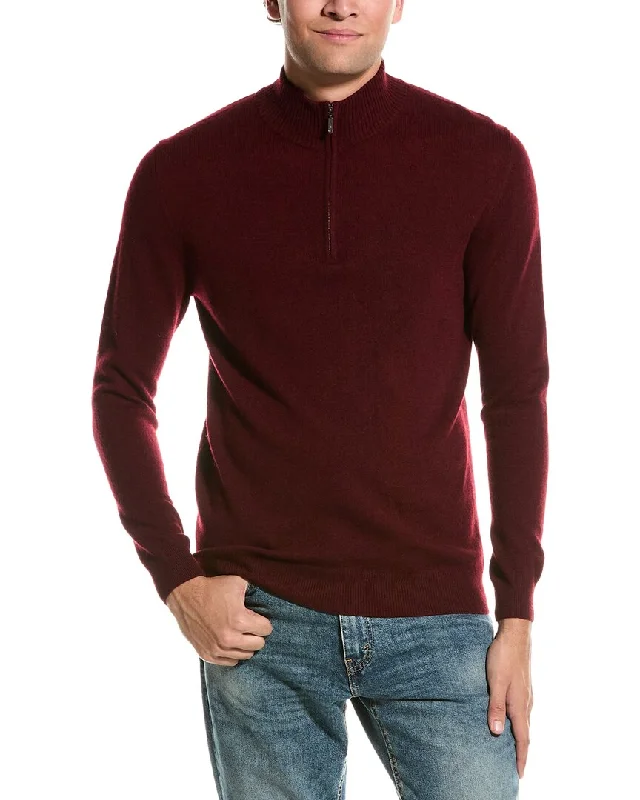 Men’s stylish turtleneck sweater-Forte Cashmere Mock Neck Cashmere 1/4-Zip Sweater