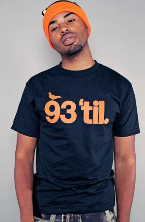 Men’s short-sleeve V-neck shirt-Hieroglyphics X Adapt :: 93 'til (Men's Black/Orange Tee)