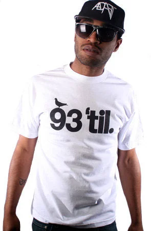 Men’s short-sleeve travel shirt-Hieroglyphics X Adapt :: 93 'til (Men's White Tee)