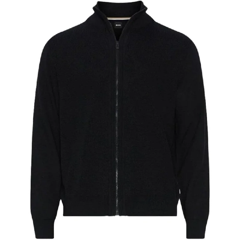 Men’s casual pullover sweater-Hugo Boss Men's Daveto 100% Wool Full Zip Sweater, Black