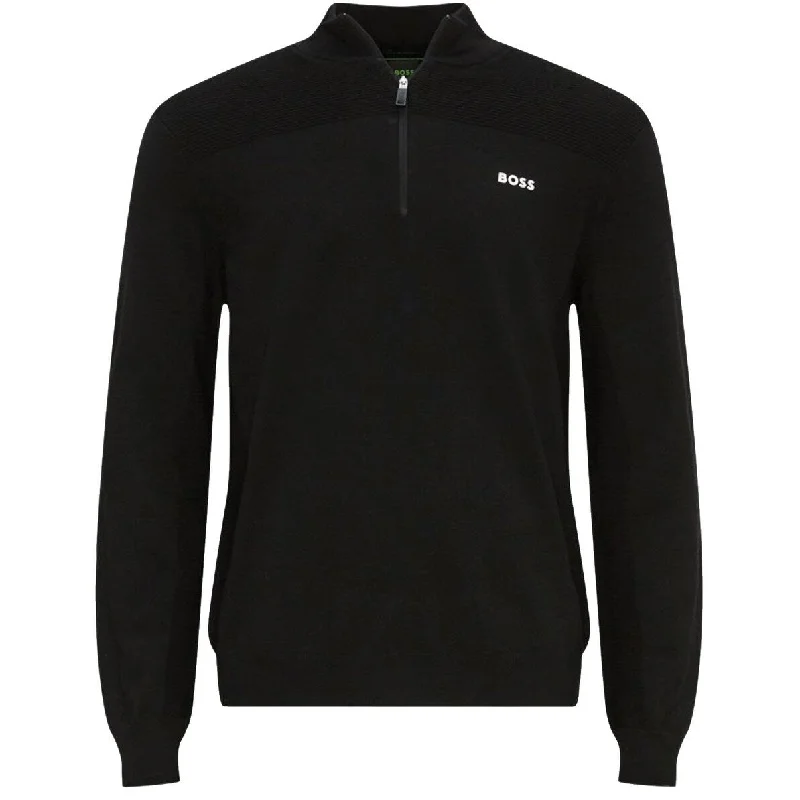 Men’s warm wool pullover-Hugo Boss Men's Momentum X Dry Flex Half Zip Pullover Sweater Solid Black