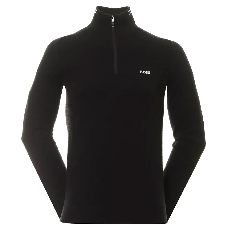 Men’s cable-knit wool pullover-Hugo Boss Men's Zolet Black Cotton Half Zip Sweater