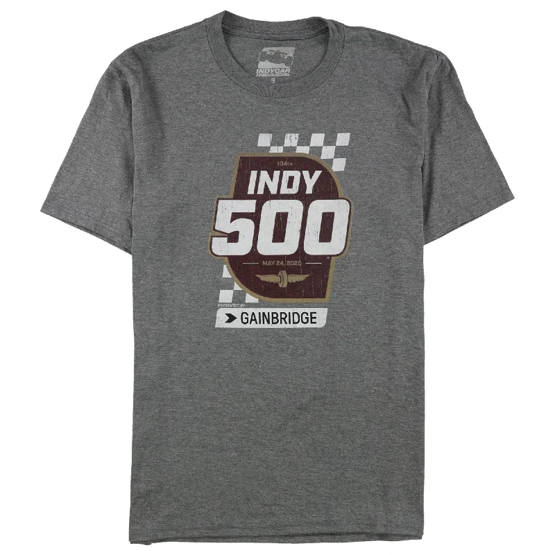 Men’s short-sleeve tropical print-INDY 500 Mens Distressed Print Graphic T-Shirt, Grey, Small