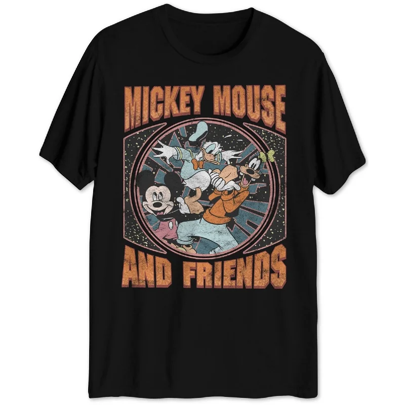 Men’s short-sleeve trendy style-Jem Mens Mickey and Friends Graphic T-Shirt, Black, Medium