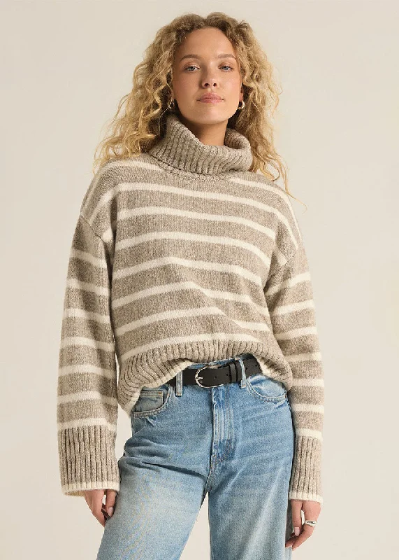 Men’s cable-knit cashmere pullover-Josephine Stripe Sweater - Heather Taupe