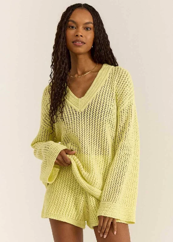 Men’s crew neck sweater-Kiami Crochet Sweater - Limeade