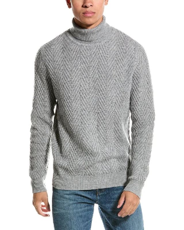 Men’s stylish crew neck-Kier+J Chevron Knit Wool & Cashmere-Blend Turtleneck Sweater