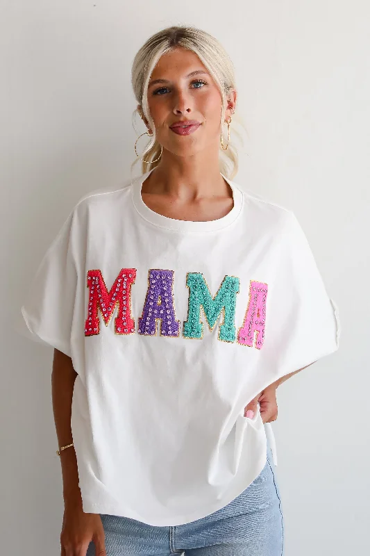 Men’s short-sleeve lightweight design-FINAL SALE - Mama Rhinestone Letter Tee