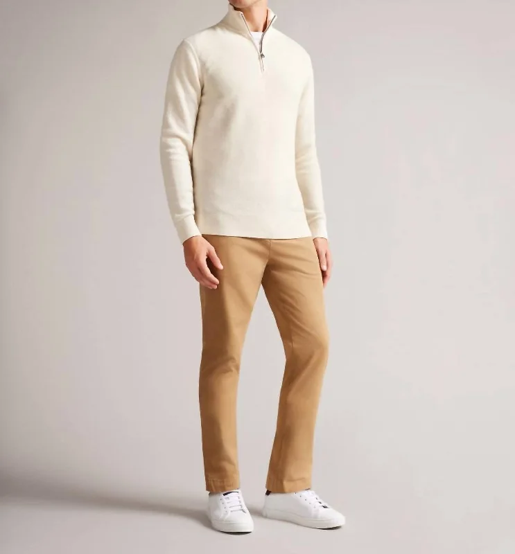 Men’s classic cashmere sweater-Men's Meaddo Funnel Neck Half Zip Sweater In Natural