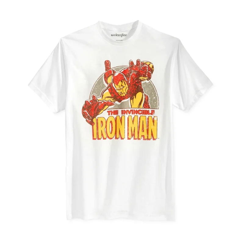 Men’s breathable short-sleeve shirt-Mighty Fine Mens Iron Man Swoop Graphic T-Shirt, White, Small