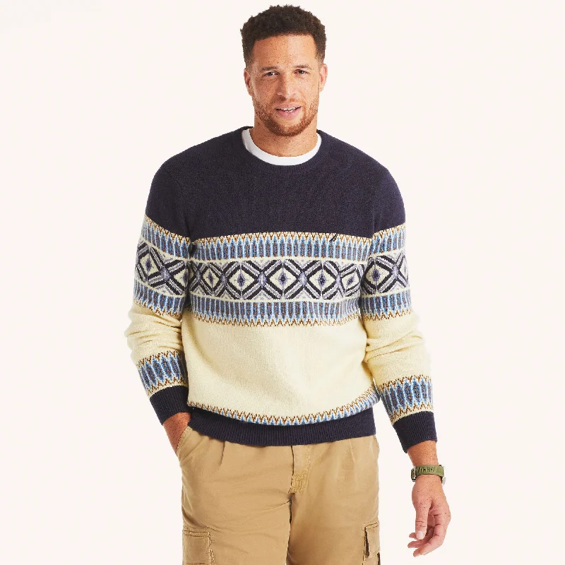 Men’s oversized knit sweater-Nautica Mens Big & Tall Fair Isle Crewneck Sweater