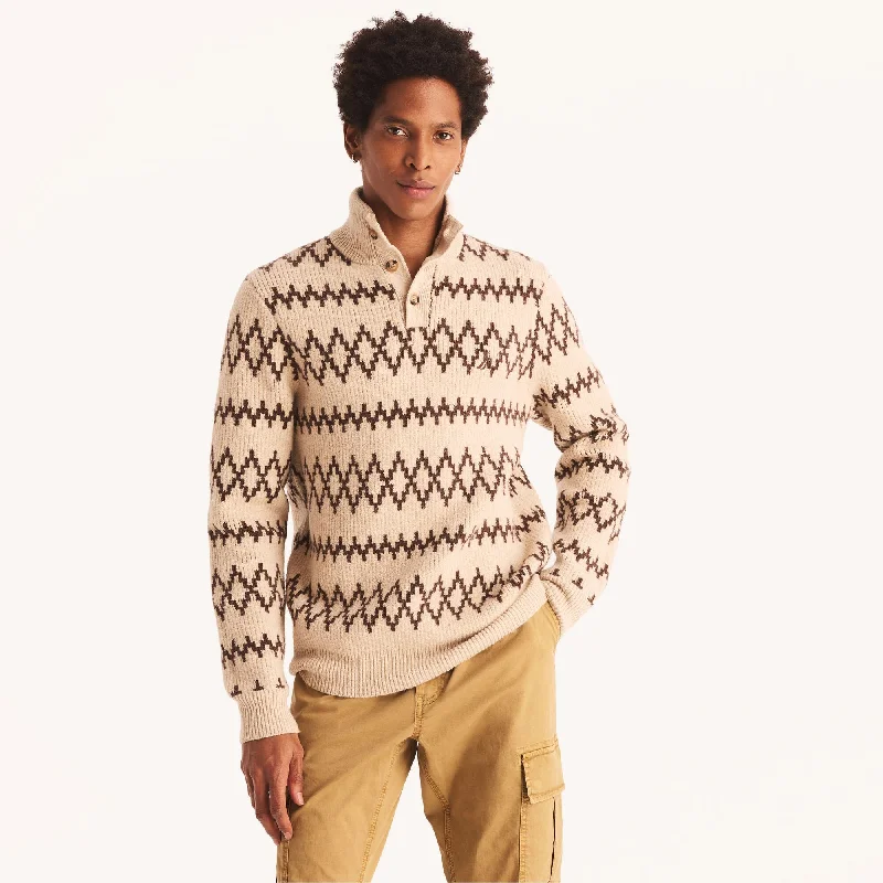 Men’s modern turtleneck sweater-Nautica Mens Jacquard Mock-Neck Sweater