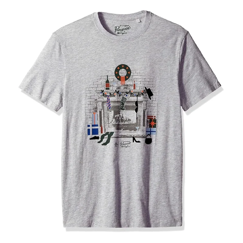 Men’s short-sleeve casual essential-Original Penguin Mens Fireside Chats Graphic T-Shirt, Grey, Small