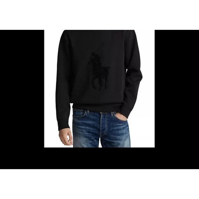 Men’s lightweight turtleneck sweater-Polo Ralph Lauren Men's Big Pony Long Sleeve Double Knit Sweater Black Size 4Xlt