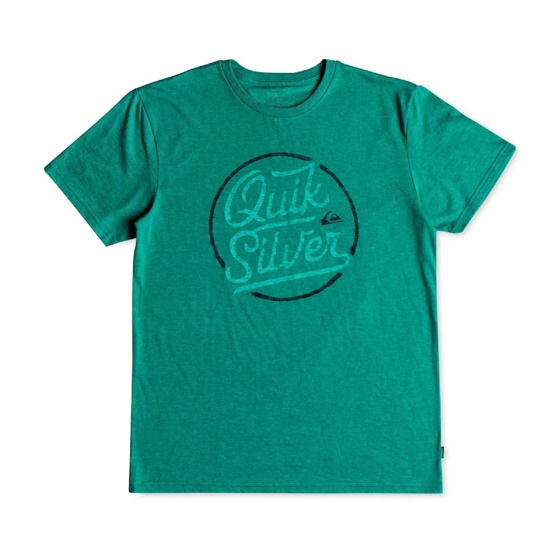 Men’s short-sleeve lightweight fabric-Quiksilver Mens Circle of Script Graphic T-Shirt, Green, Small