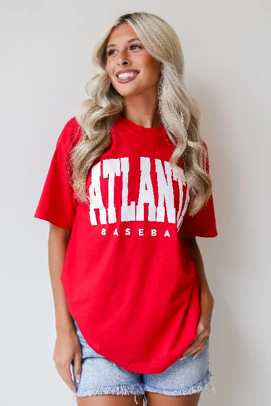 Men’s short-sleeve lightweight top-Red Atlanta Baseball Block Letter Tee