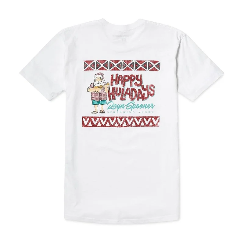 Men’s short-sleeve relaxed shirt-Reyn Spooner Mens Ukelele Santa Graphic T-Shirt, White, Small