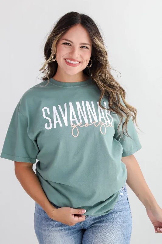 Men’s short-sleeve summer vibe-Seafoam Savannah Georgia Script Tee