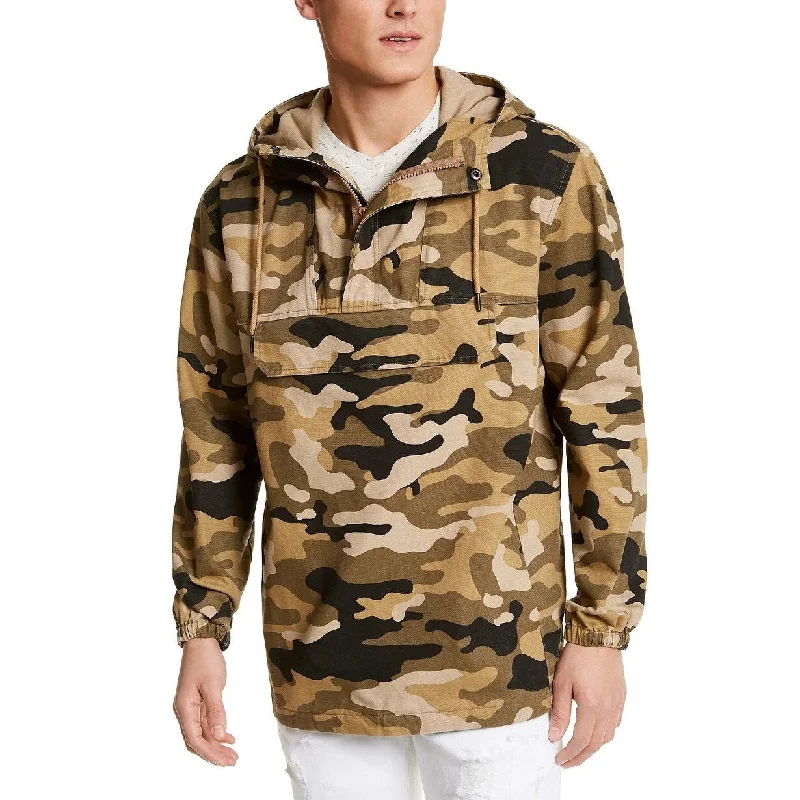 Men’s lightweight fleece sweater-Sun + Stone Men's Camouflage Long Sleeve Mock Classic Fit Quarter Zip Cotton Sweater Beige Size Large