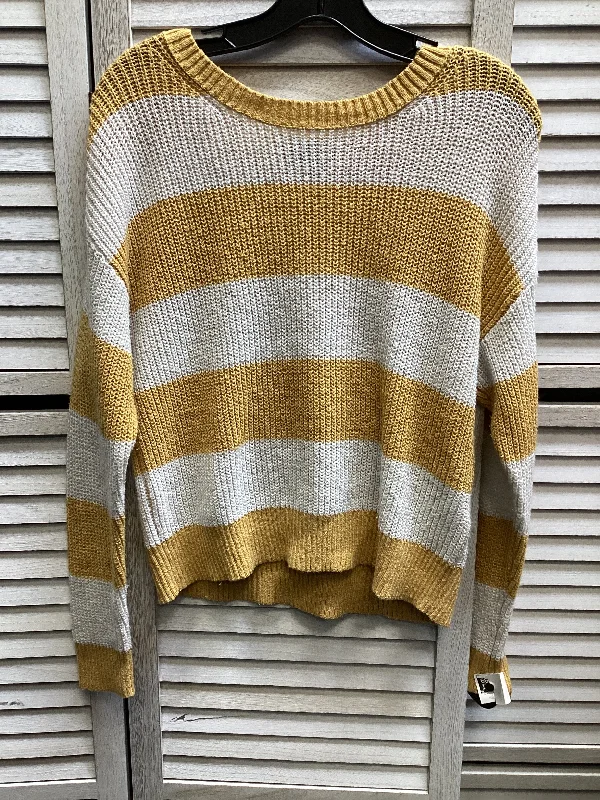 Men’s chunky V-neck sweater-Sweater By American Eagle In White & Yellow, Size: M