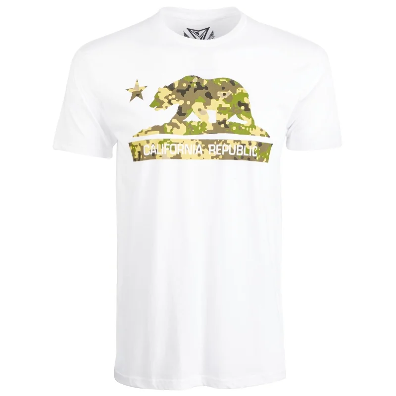 Men’s striped short-sleeve top-Univibe Mens California Camo Bear Graphic T-Shirt, White, Small