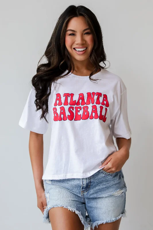 Men’s short-sleeve beach shirt-White Atlanta Baseball Cropped Tee