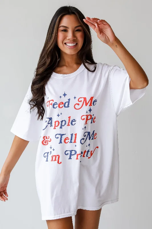 Men’s short-sleeve stylish tee-FINAL SALE - White Feed Me Apple Pie & Tell Me I'm Pretty Graphic Tee