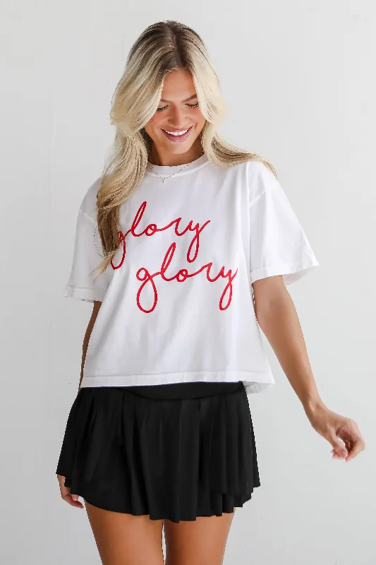 Men’s short-sleeve trendy style-White Glory Glory Script Cropped Tee