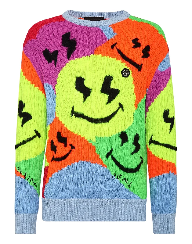 Men’s stylish turtleneck pullover-Yarn Blend Wool Roundneck Smile Graffiti