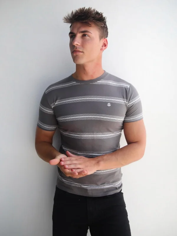 Men’s breathable short-sleeve shirt-Marcello Stripe T-Shirt - Grey