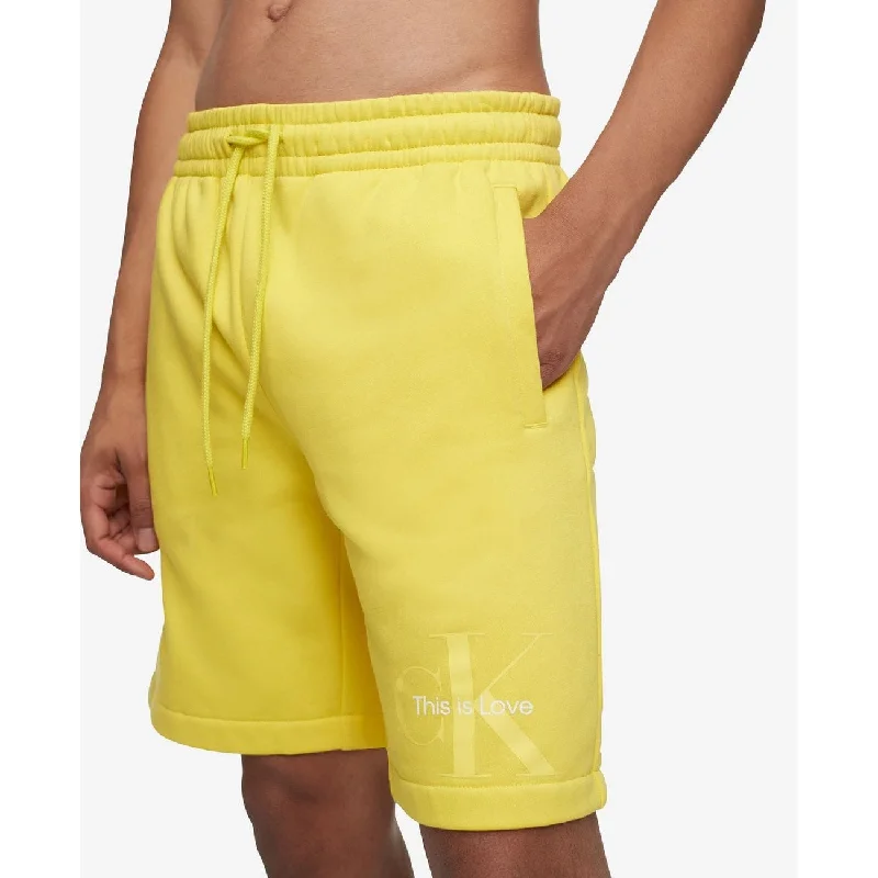 Men’s casual black pants-Calvin Klein Men's Logo Shorts Yellow Size Large