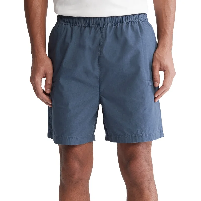 Men’s comfortable straight pants-Calvin Klein Men's Poplin Elastic Waist Shorts Blue Size Medium