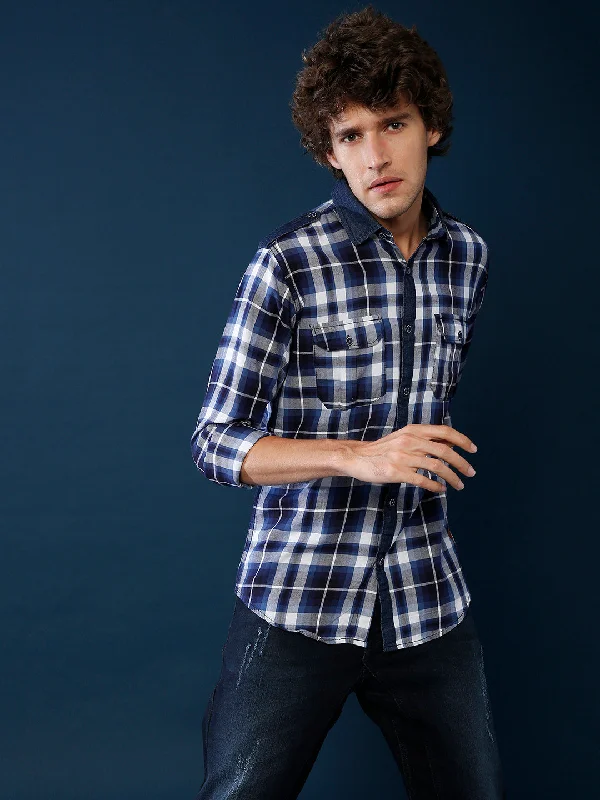 Men’s tailored checkered shirt-Campus Sutra Men Full Sleeve Checkered Casual Shirt