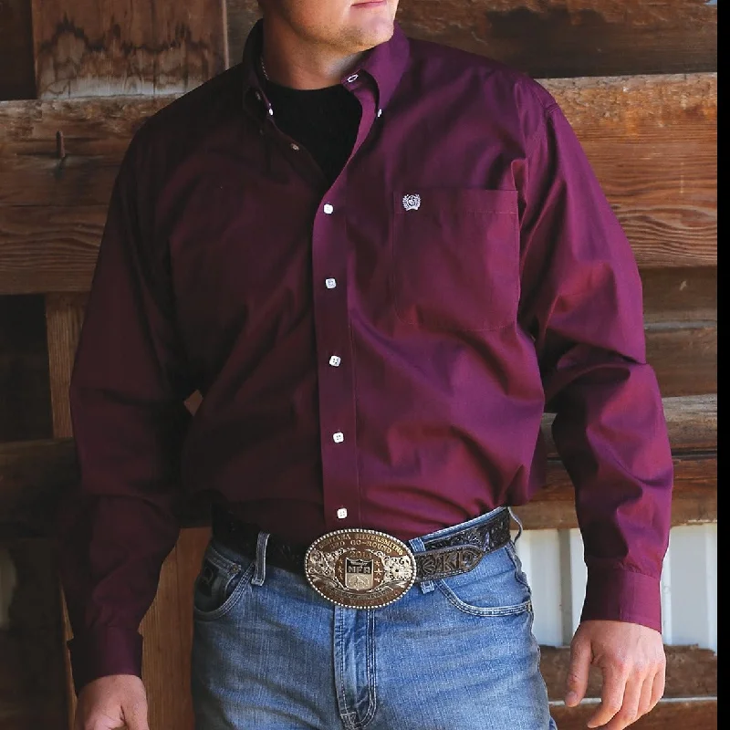 Men’s formal slim-fit shirt-Cinch Men's Classic Fit Solid Burgundy Western Shirt