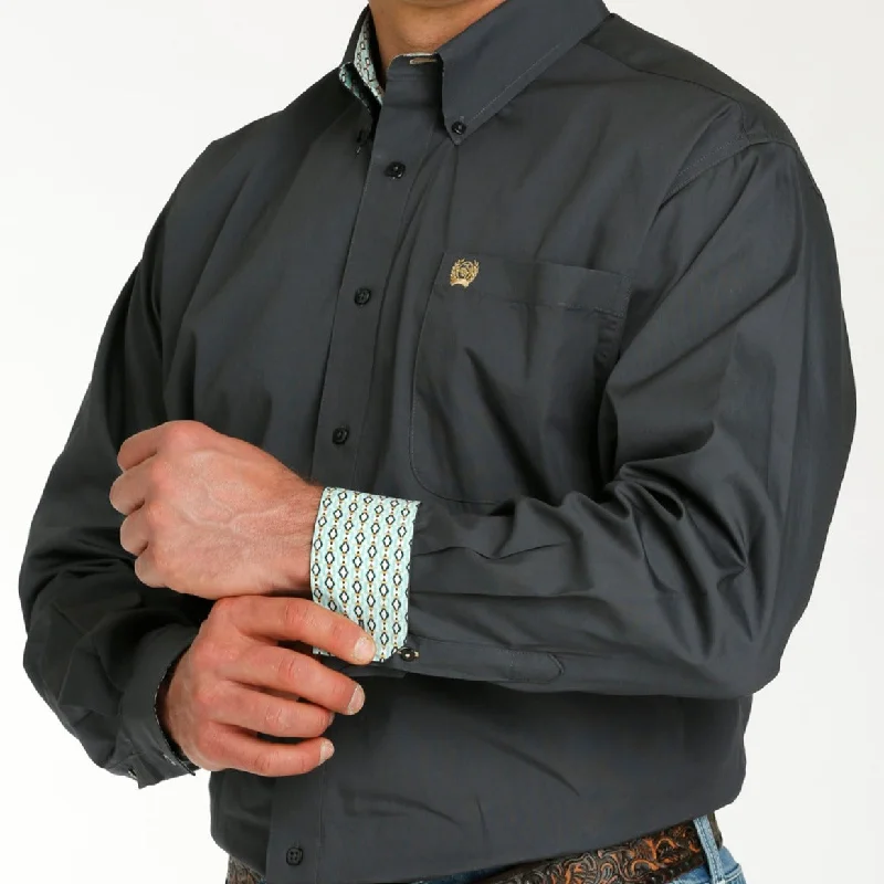 Men’s business casual shirt-Cinch Men's Classic Fit Solid Charcoal Western Button Down Shirt