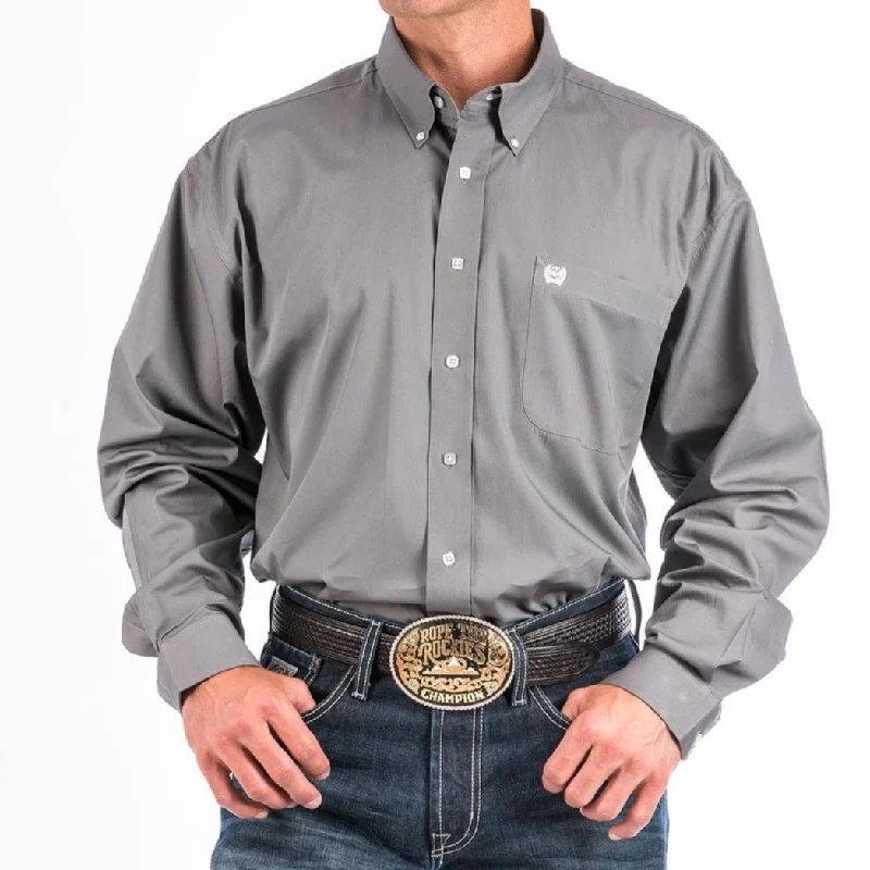 Men’s relaxed-fit denim shirt-Cinch Men's Classic Fit Solid Gray Western Shirt