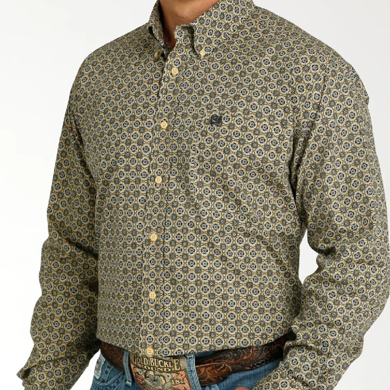 Men’s versatile casual shirt-Cinch Men's L/S Classic Fit Medallion Western Button Down Shirt in Gold