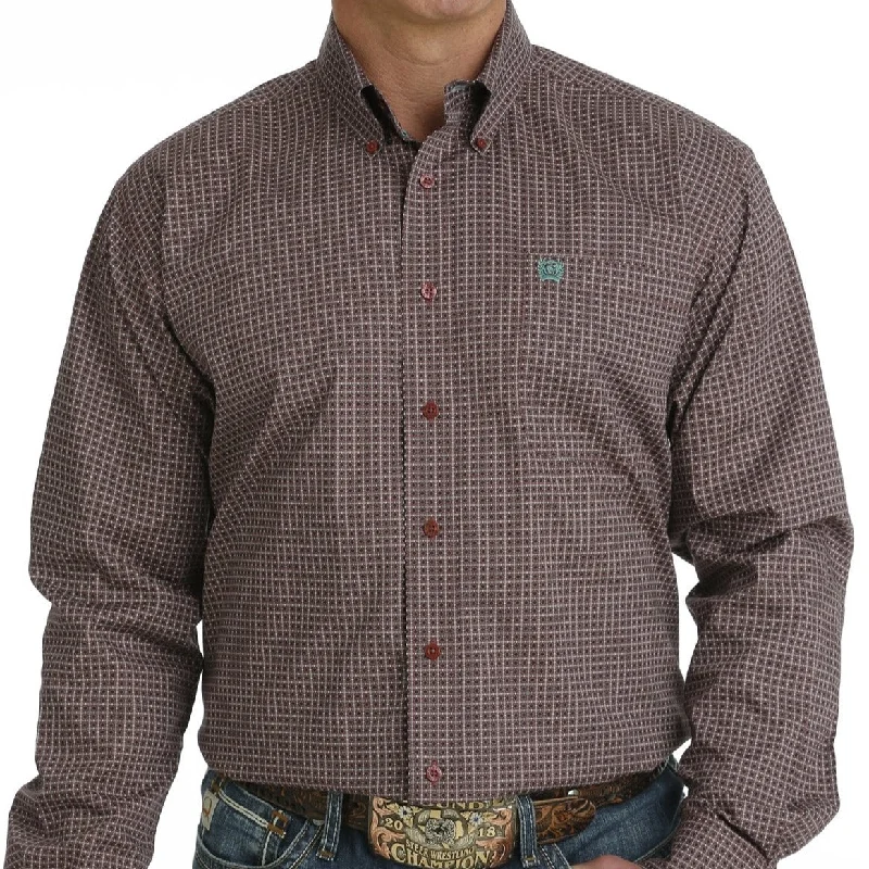 Men’s relaxed-fit Oxford shirt-Cinch Men's L/S Classic Fit Geometric Western Button Down Shirt in Burgundy