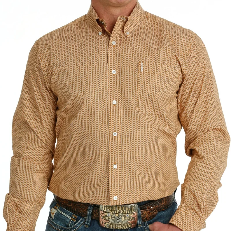 Men’s classic button-up shirt-Cinch Men's L/S Modern Fit Brown Vertical Geometric Western Button Down Shirt